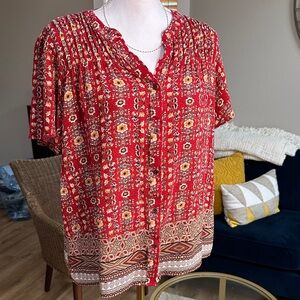 Knox Rose boho Aztec Pintuck button down top